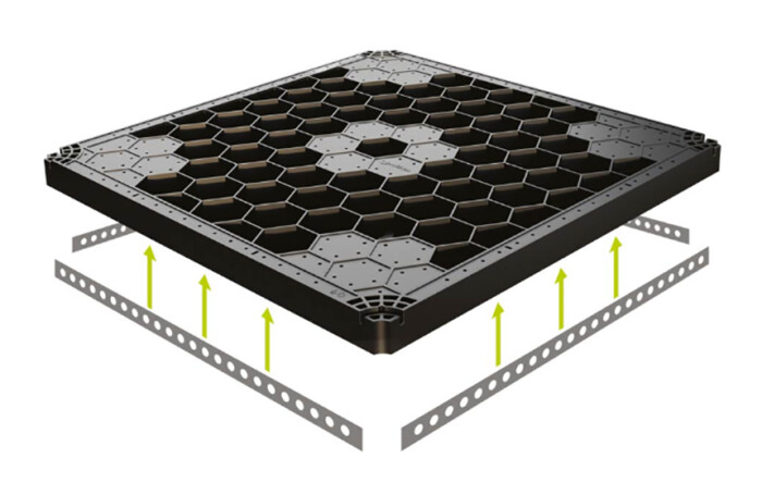 CosmoTray Verlegesystem für Stelzlager, Wabenplatte; für alle Fliesenformate, für alle Verlegemuster; Format 60 x 60 cm