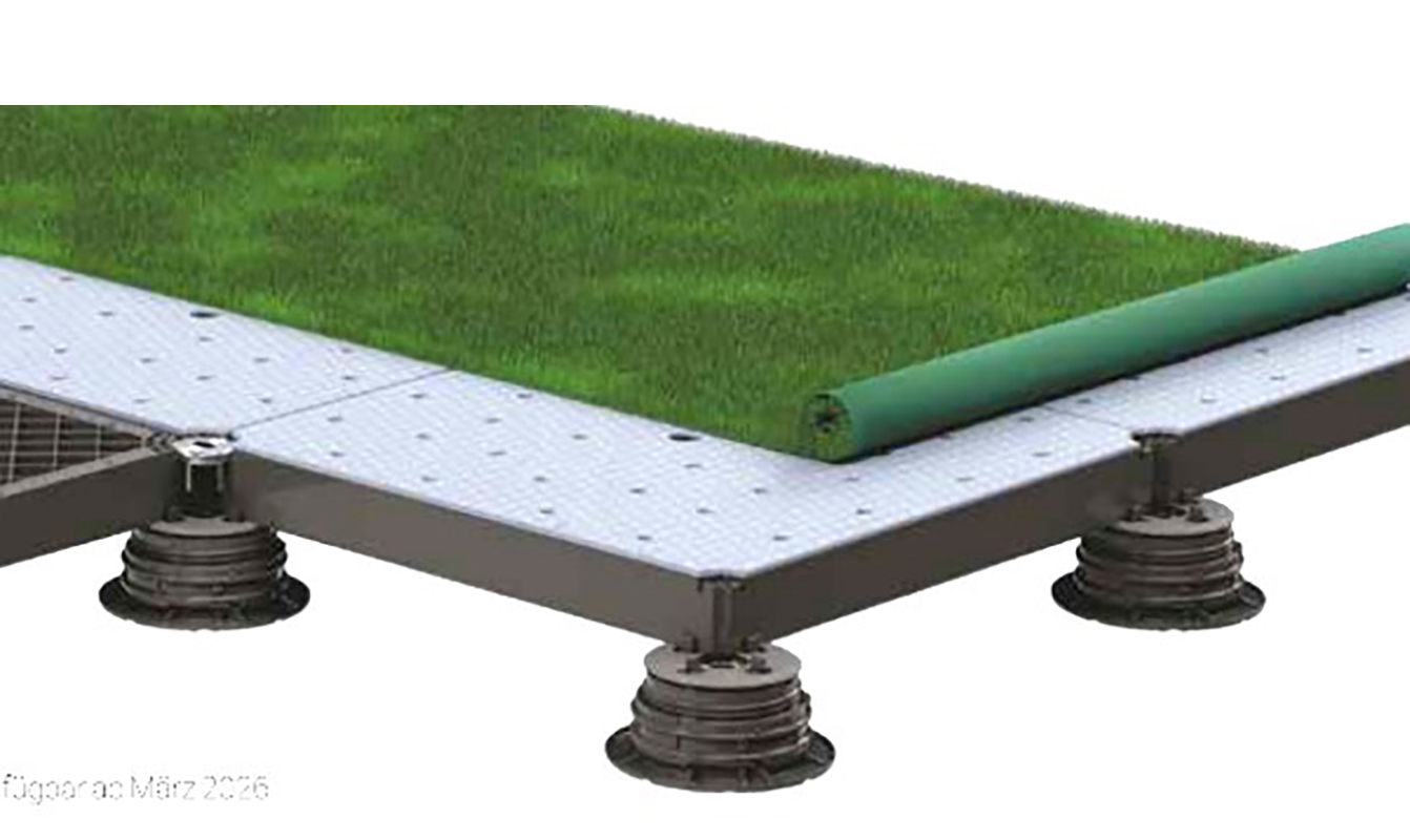 Verlegerplatten für Kunstrasen auf Stelzlager;; CosmoZeroflex;
